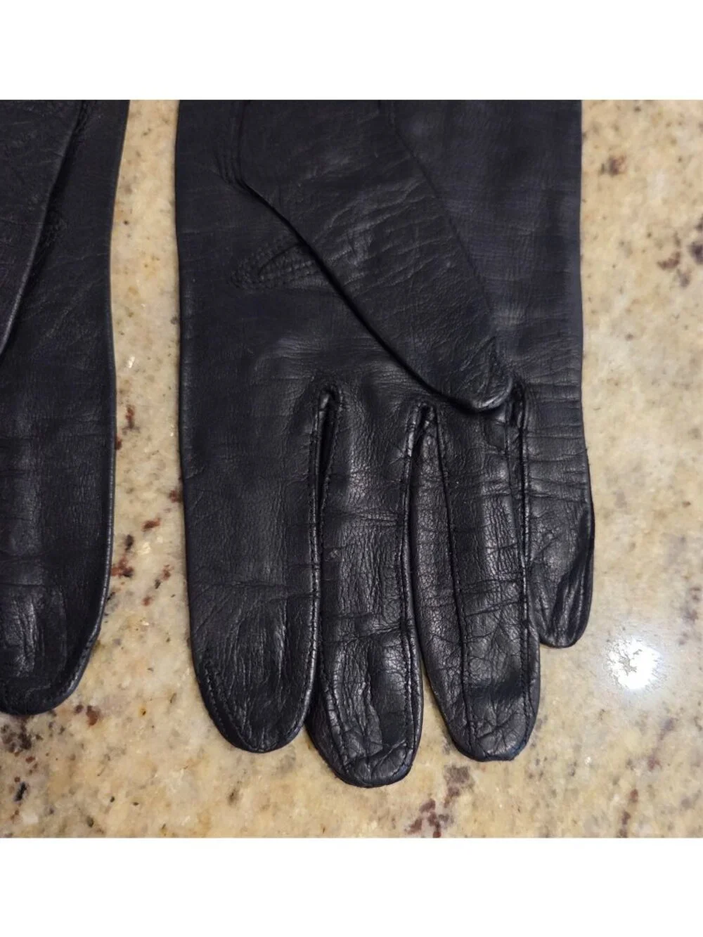 Vintage Womens Size S 6.5 Black Leather Formal Short Gloves Eyelet Flower